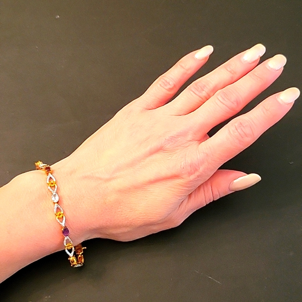 NEW 18K Gold Plated Bracelet, Genuine Stones, Diamond Accent!